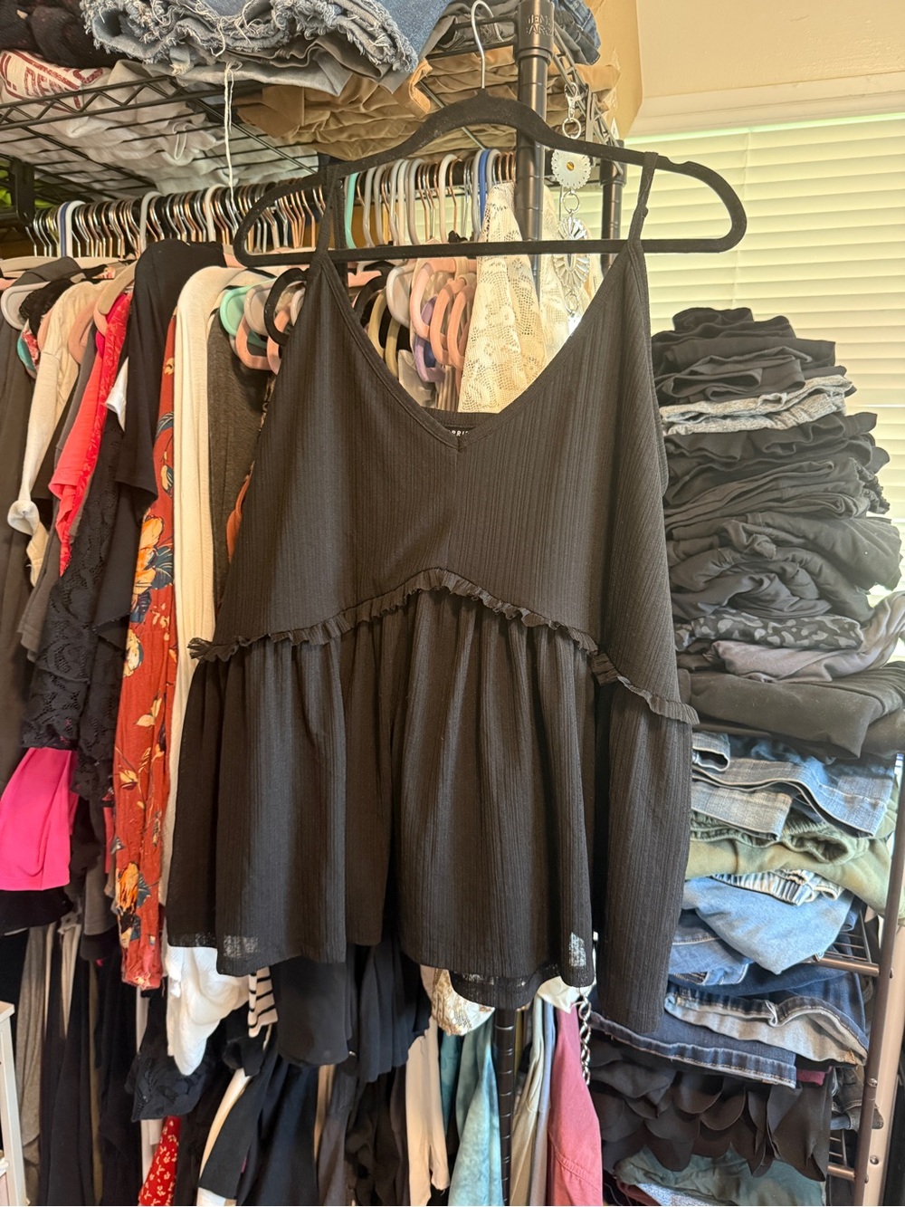 torrid Black Ribbed V-Neck Ruffle Peplum Camisole